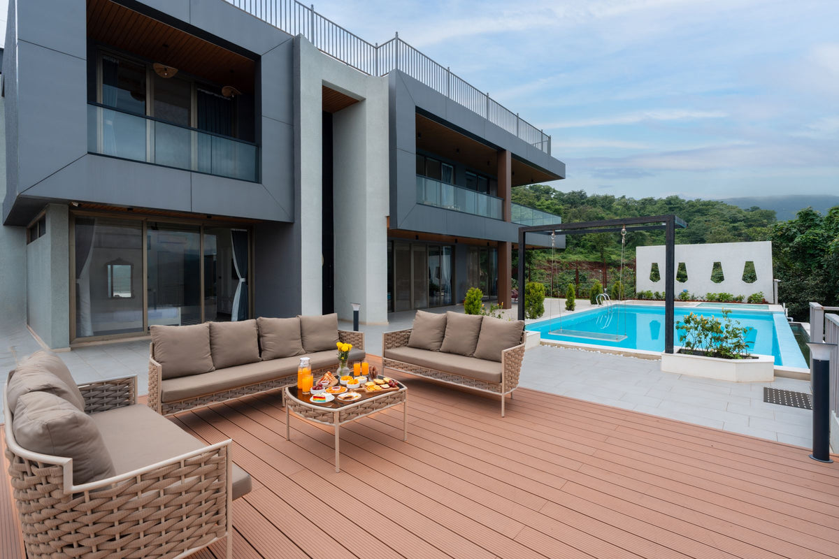 Midday — terrace and pool in daylight